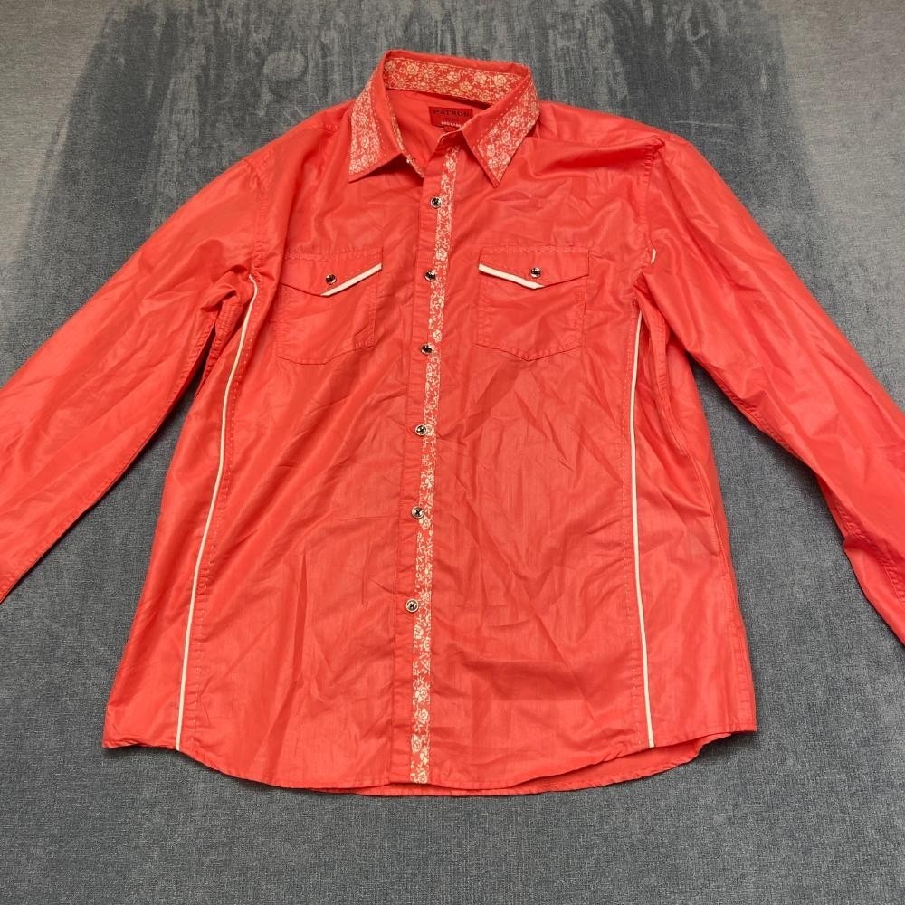 Patron Cito Red Label Western Shirt Mens Large Coral Orange Cotton Button Up